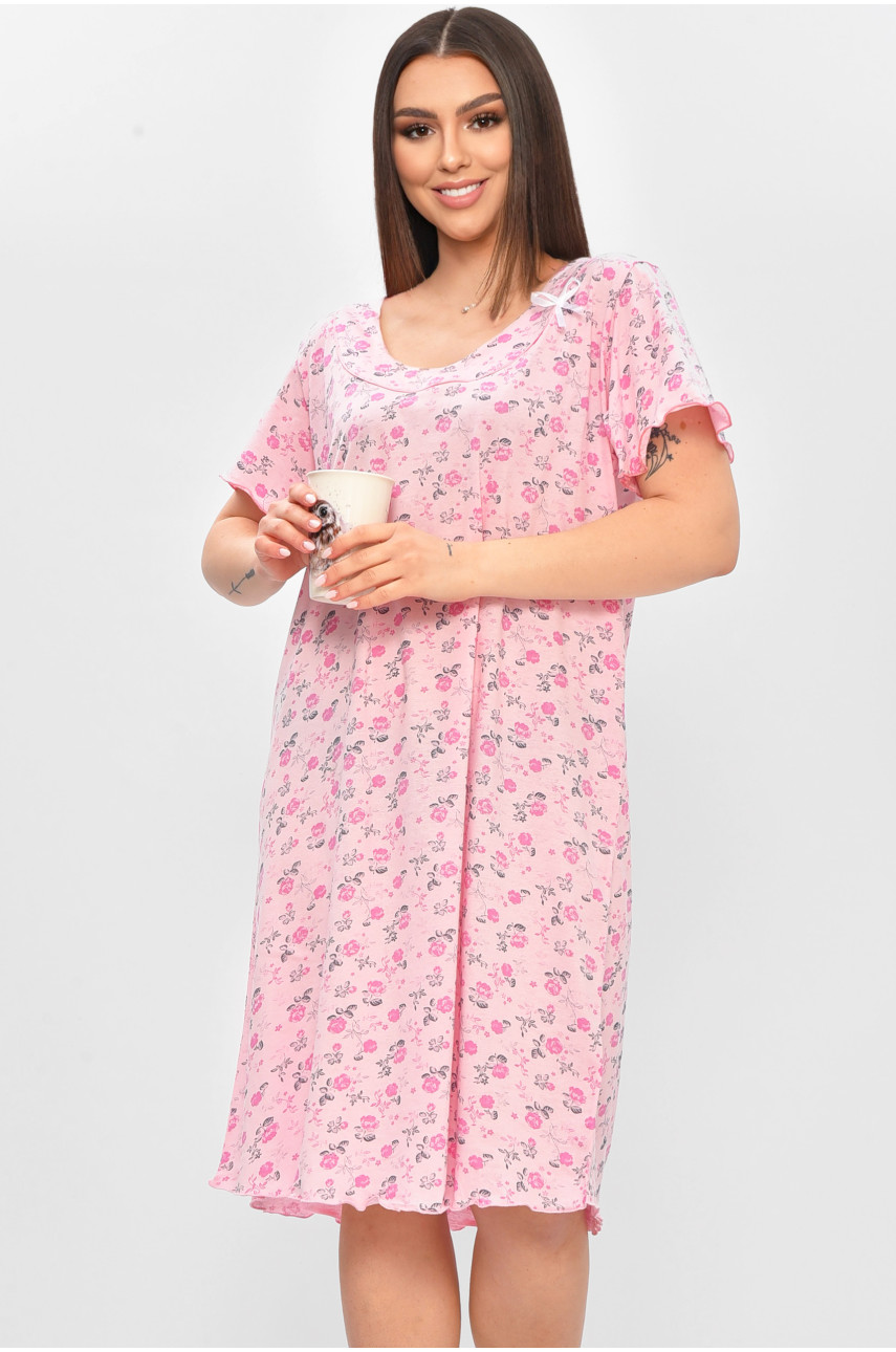 Нічна сорочка жіноча напівбатальна рожевого кольору з принтом 625 209672