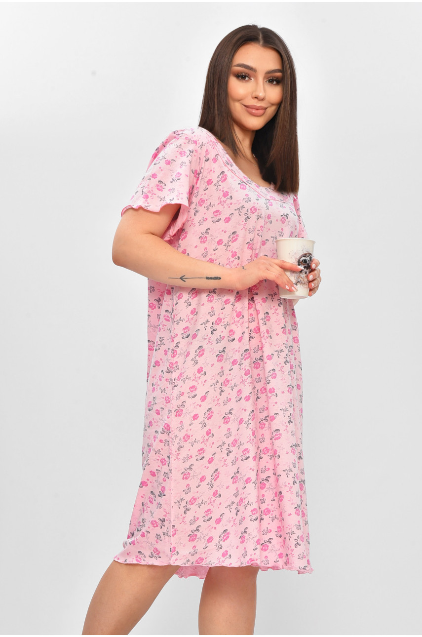 Нічна сорочка жіноча напівбатальна рожевого кольору з принтом 625 209672