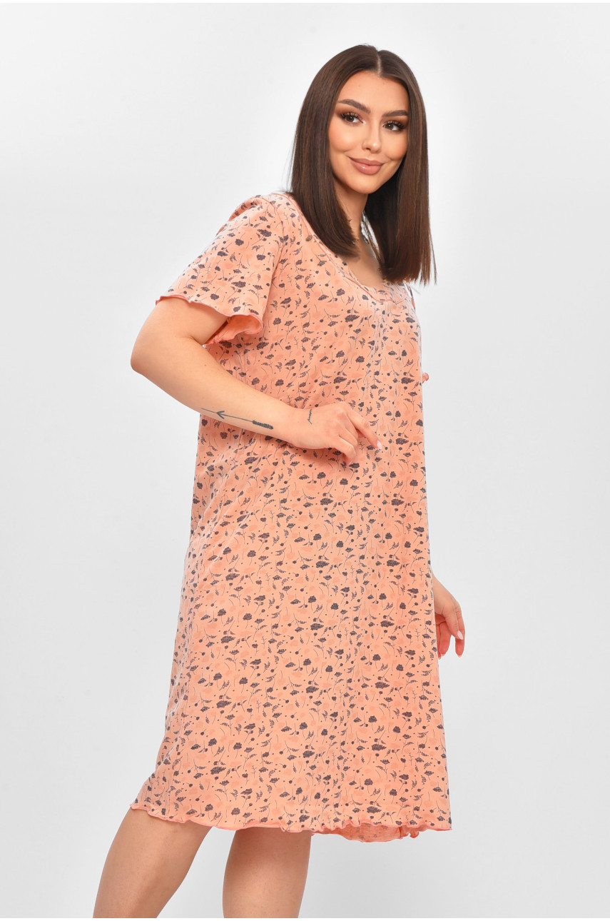 Нічна сорочка жіноча напівбатальна пудрового кольору з принтом 625 209674