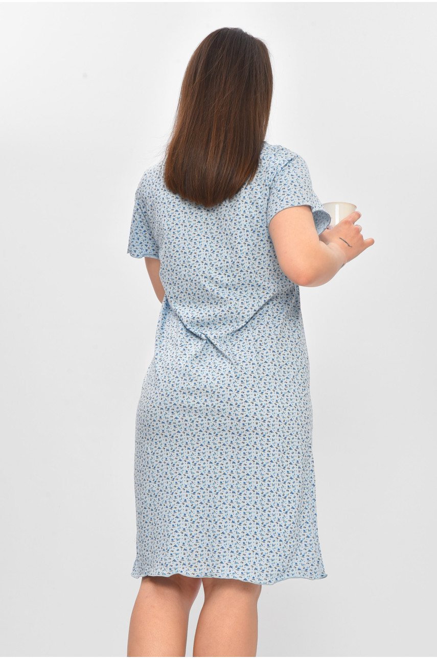 Ночная рубашка женская полубатальная голубого цвета с принтом 625 209675 Ночная рубашка женская полубатальная голубого цвета с принтом 625 209675
