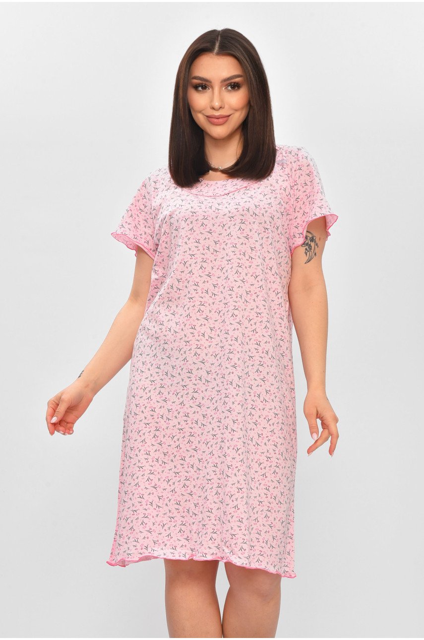 Нічна сорочка жіноча напівбатальна рожевого кольору з принтом 625 209676