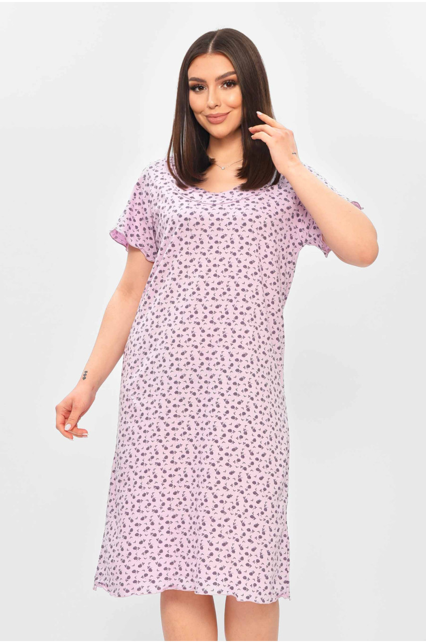 Нічна сорочка жіноча напівбатальна бузкового кольору з принтом 625 209677
