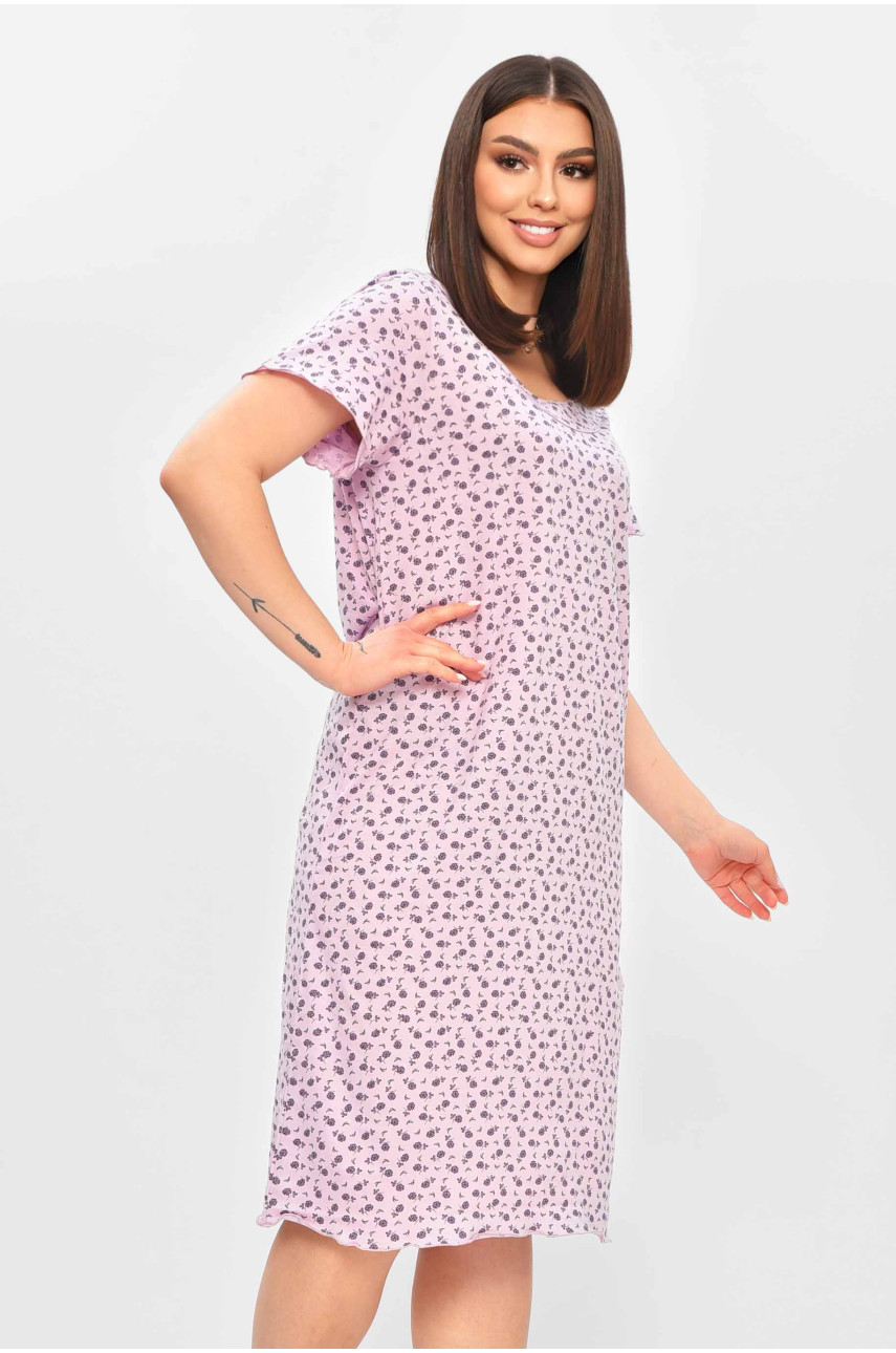 Нічна сорочка жіноча напівбатальна бузкового кольору з принтом 625 209677