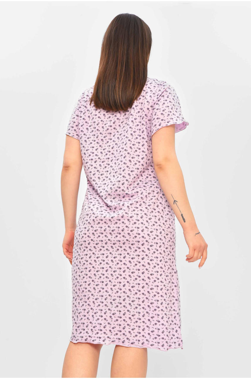 Нічна сорочка жіноча напівбатальна бузкового кольору з принтом 625 209677 Нічна сорочка жіноча напівбатальна бузкового кольору з принтом 625 209677