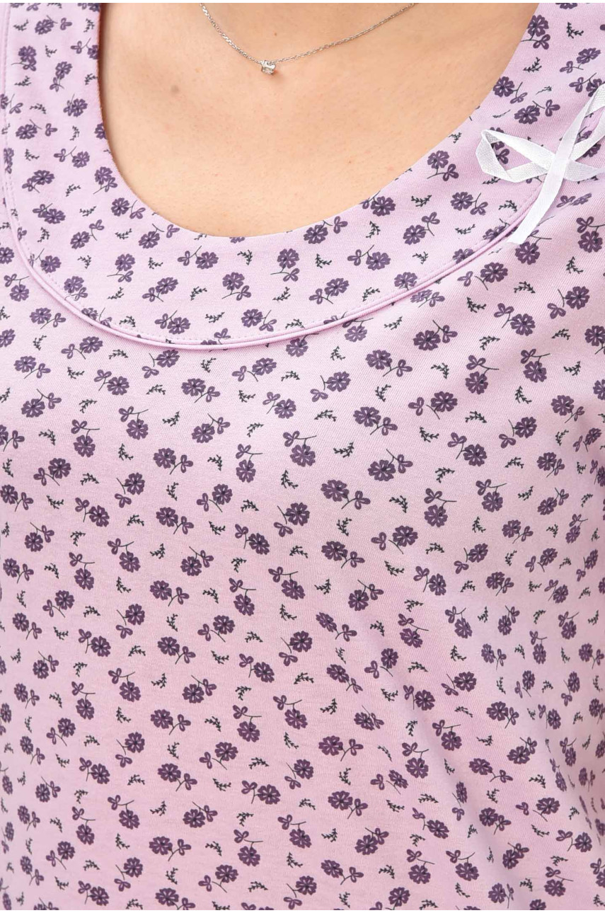 Нічна сорочка жіноча напівбатальна бузкового кольору з принтом 625 209677 Нічна сорочка жіноча напівбатальна бузкового кольору з принтом 625 209677