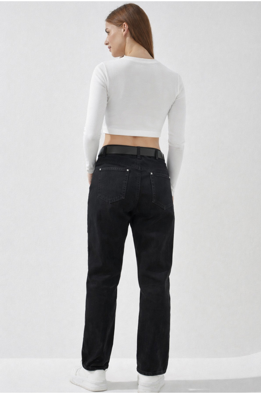 Джинси жіночі однотонні чорного кольору RE-6073 209887