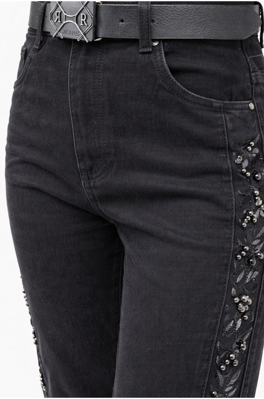 Джинси жіночі однотонні чорного кольору RE-6073 209887