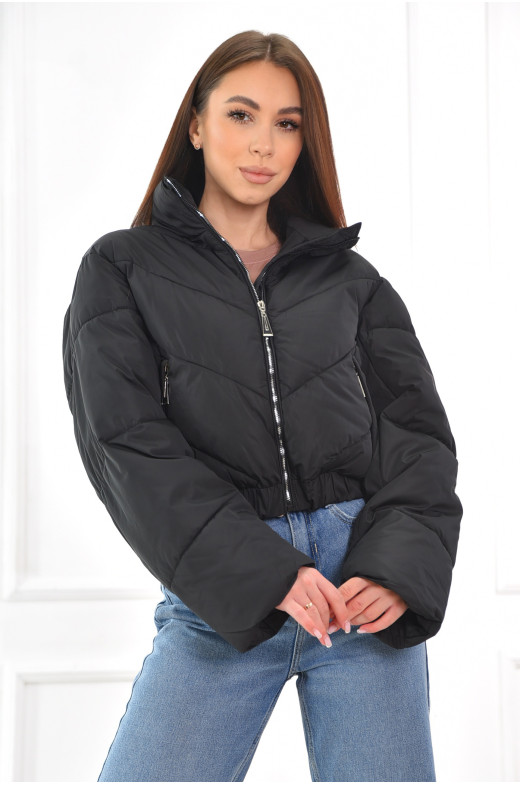 Куртка женская демисезонная укороченная черного цвета 209978