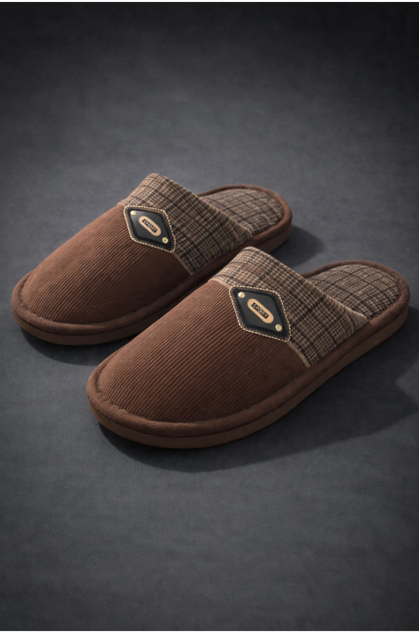 Тапочки комнатные мужские тёмно-коричневого цвета D369 209983