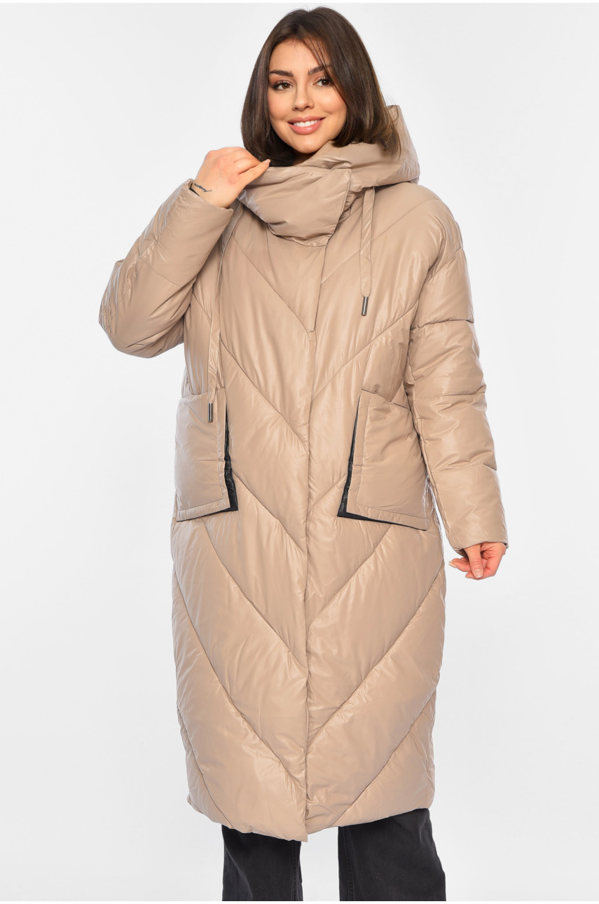 Куртка женская удлиненная еврозима бежевого цвета Уценка 8937 210014