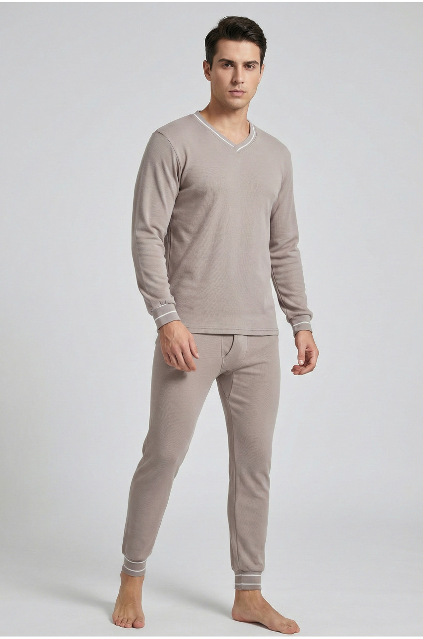 Термобелье мужское на флисе бежевого цвета 210019