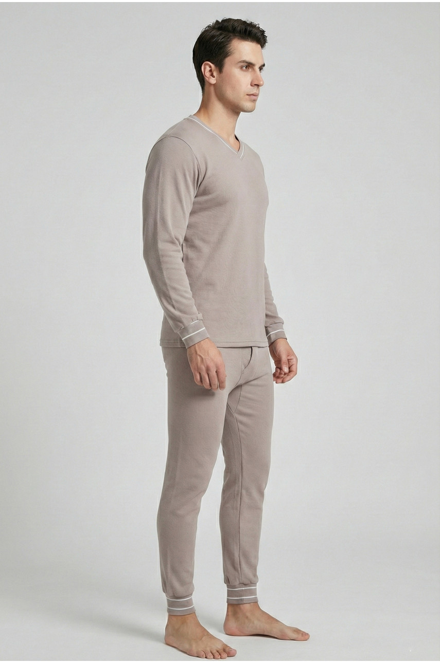 Термобелье мужское на флисе бежевого цвета 210019