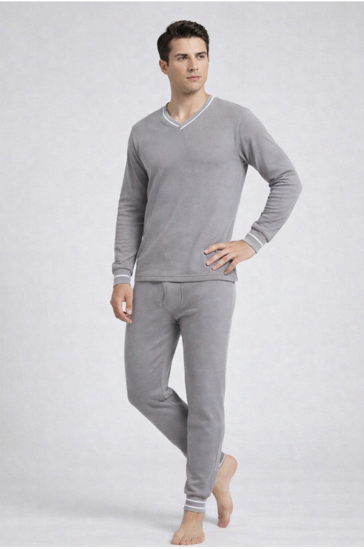 Термобелье мужское на флисе светло-серого цвета 210020