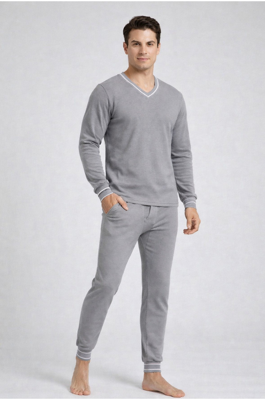 Термобелье мужское на флисе светло-серого цвета 210020