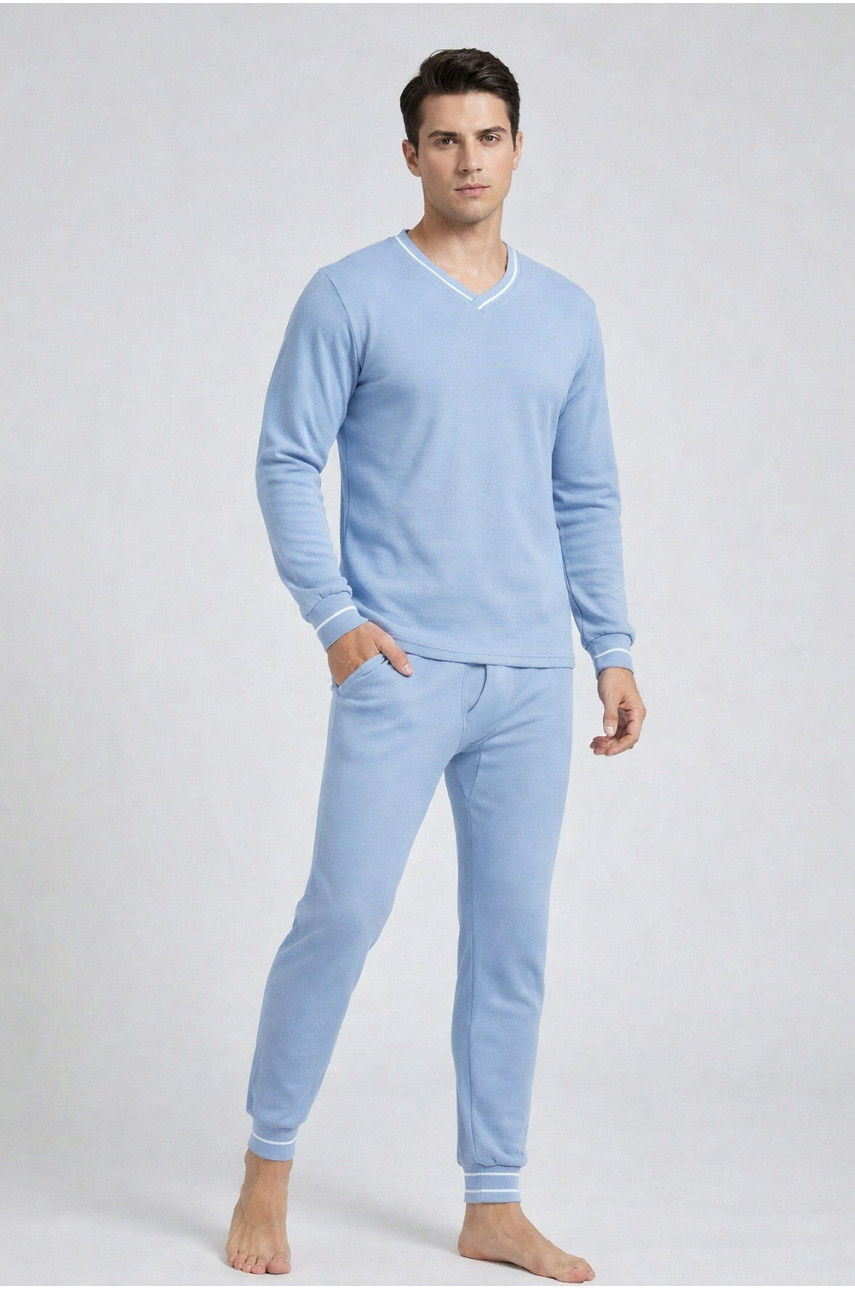 Термобелье мужское на флисе голубого цвета 210021