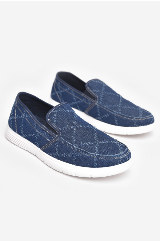Мокасины мужские синего цвета текстиль 320-1 210022