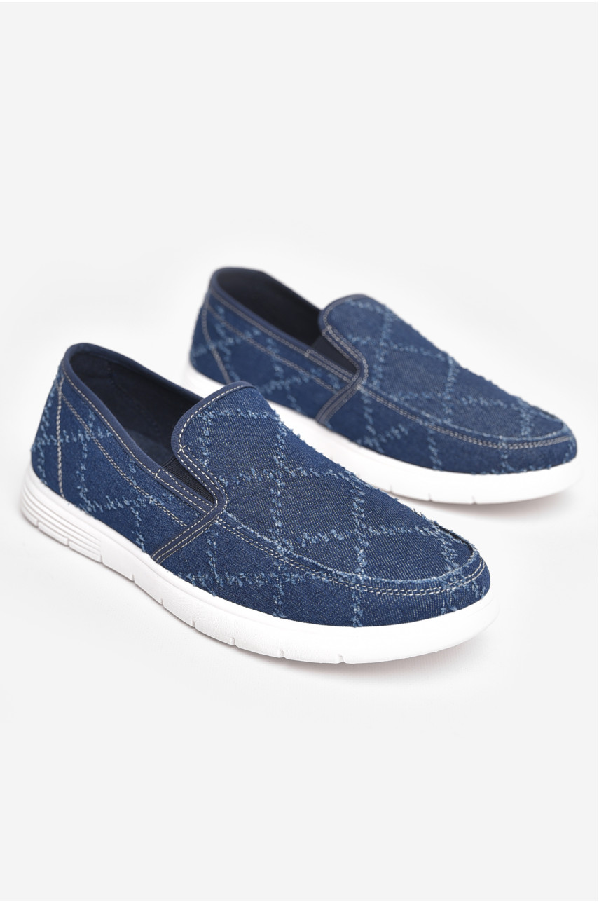 Мокасины мужские синего цвета текстиль 320-1 210022
