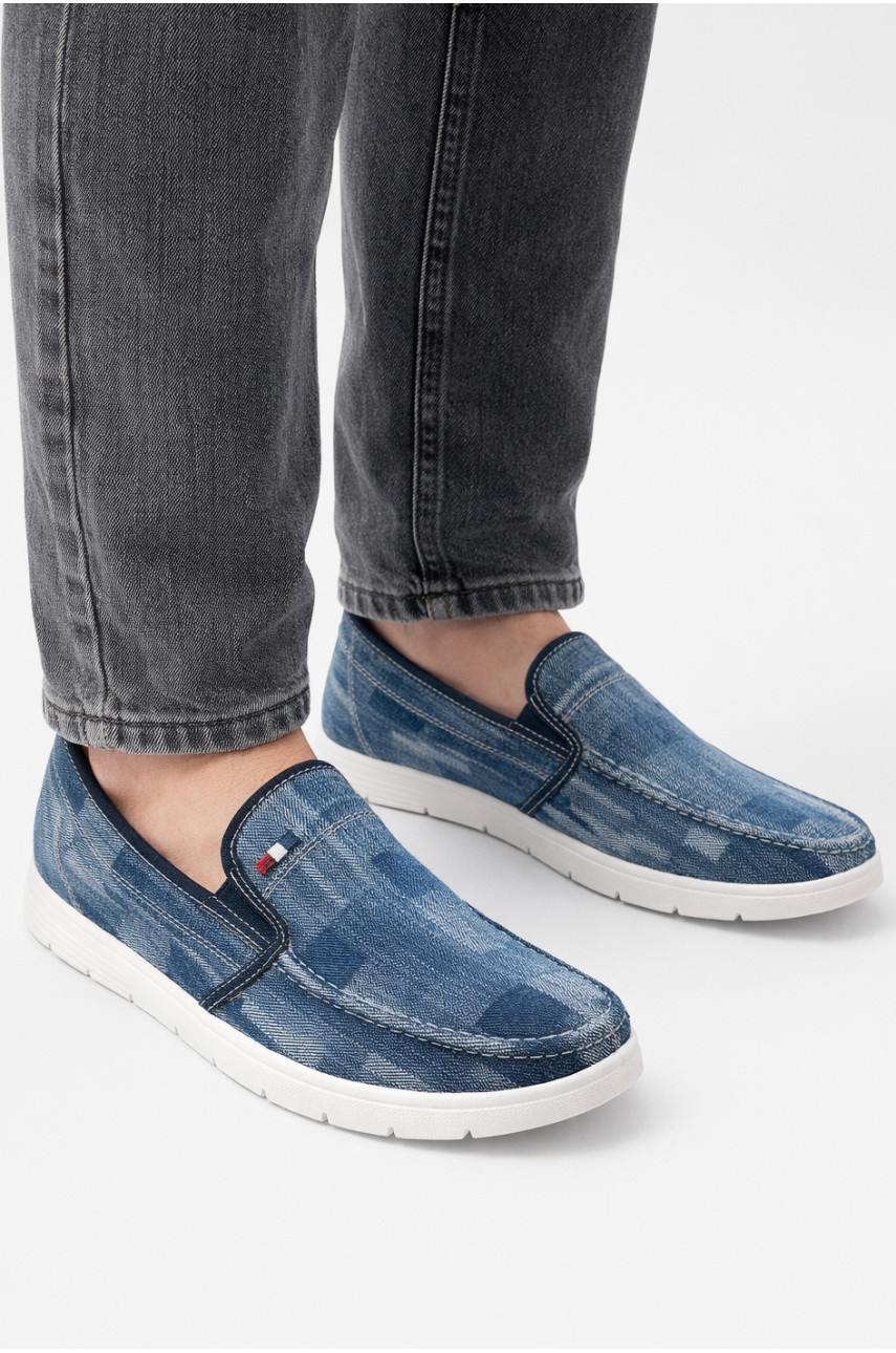 Мокасины мужские синего цвета текстиль 302-2 210028