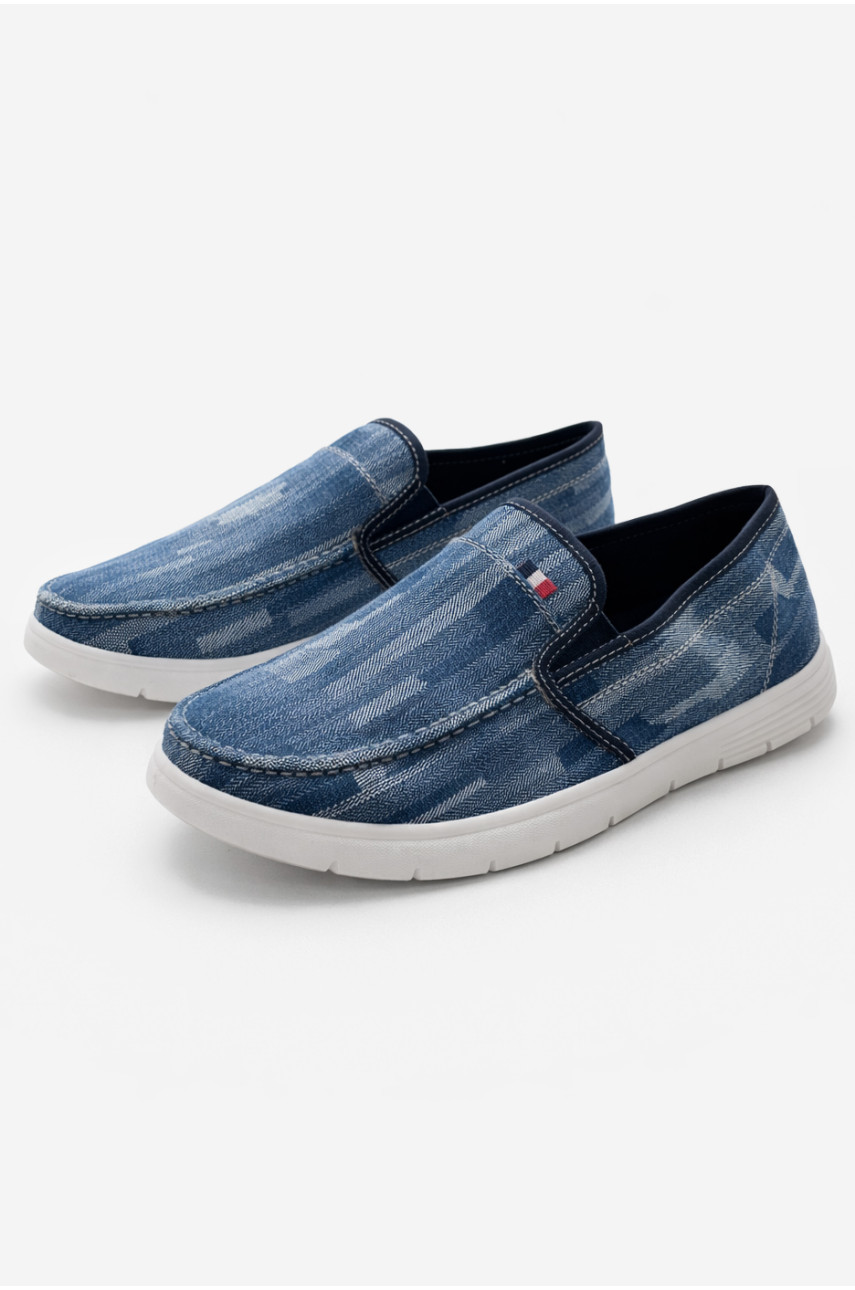 Мокасины мужские синего цвета текстиль 302-2 210028