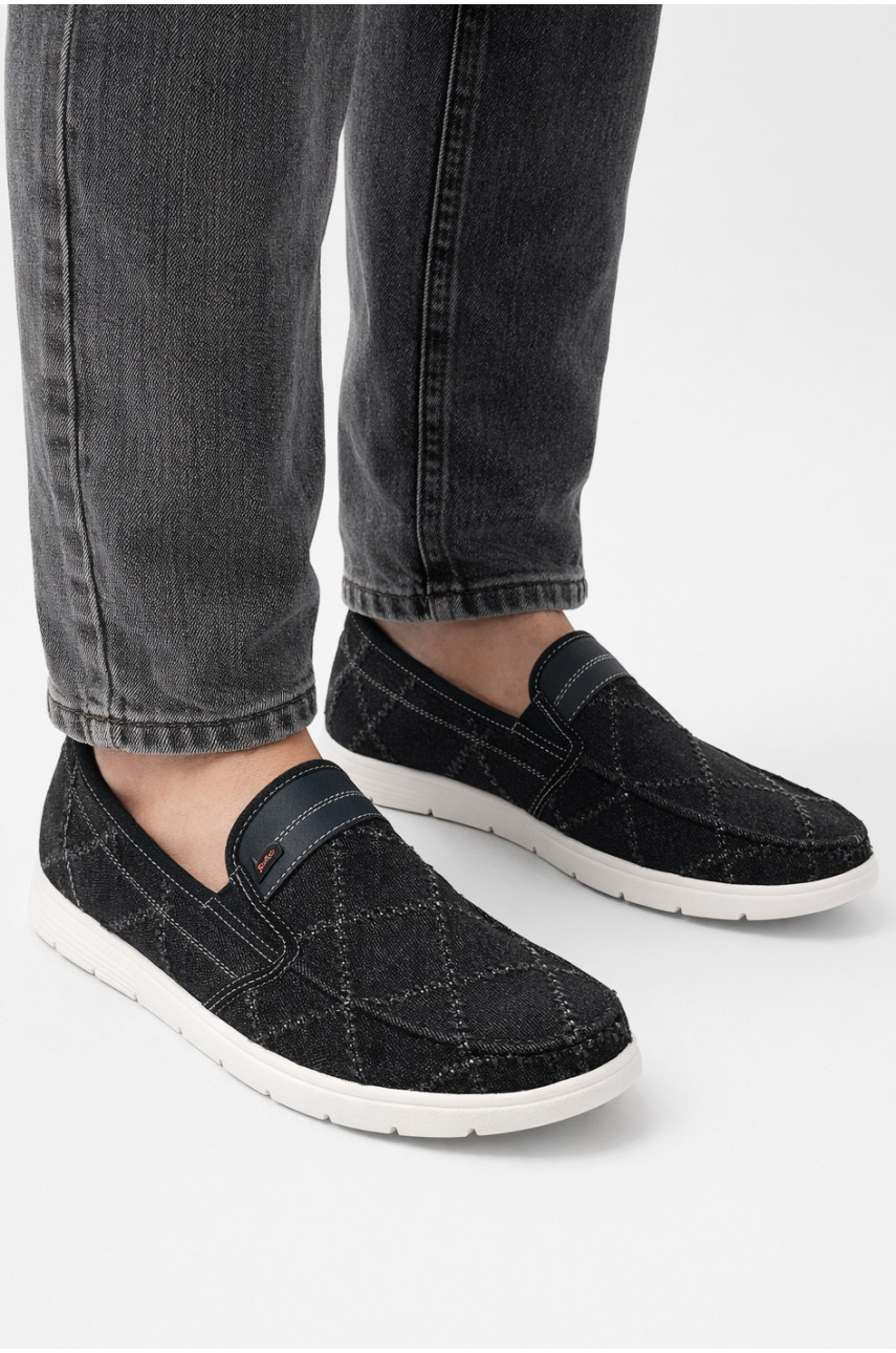 Мокасины мужские черного цвета текстиль 322 210029