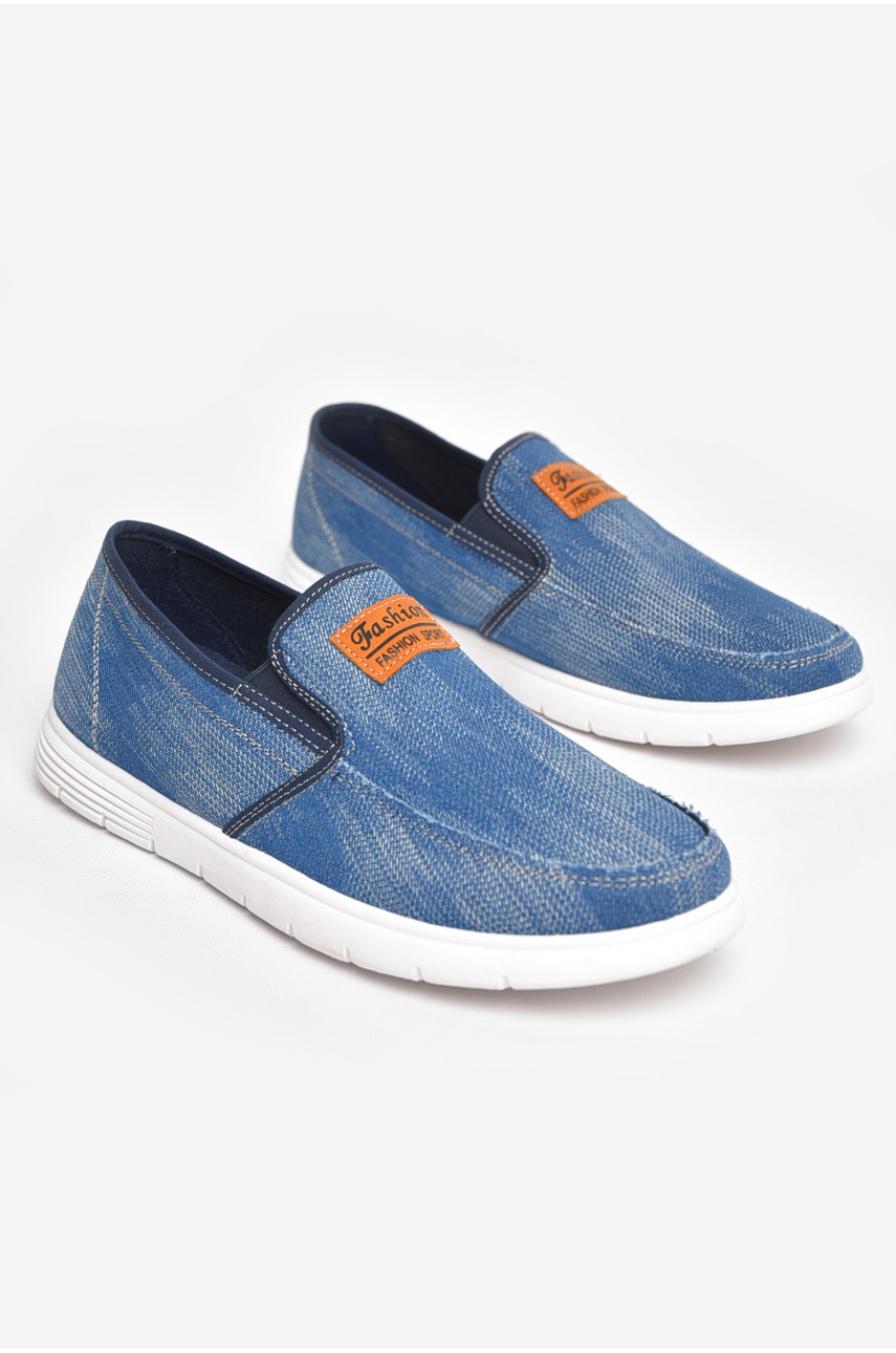 Мокасины мужские голубого цвета текстиль 313-2 210032