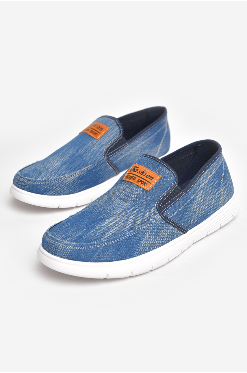 Мокасины мужские голубого цвета текстиль 313-2 210032