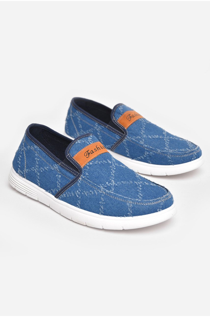Мокасины мужские синего цвета текстиль 321-2 210035