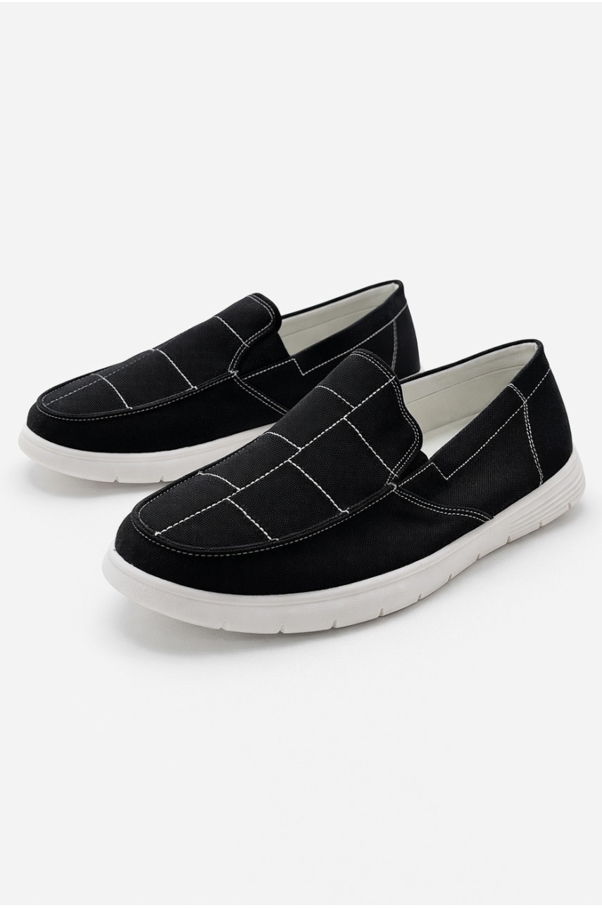 Мокасины мужские черного цвета текстиль 330 210038