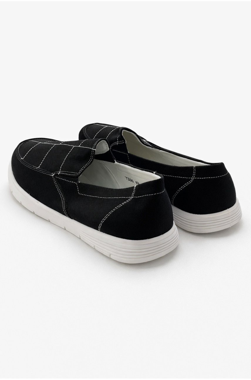 Мокасины мужские черного цвета текстиль 330 210038