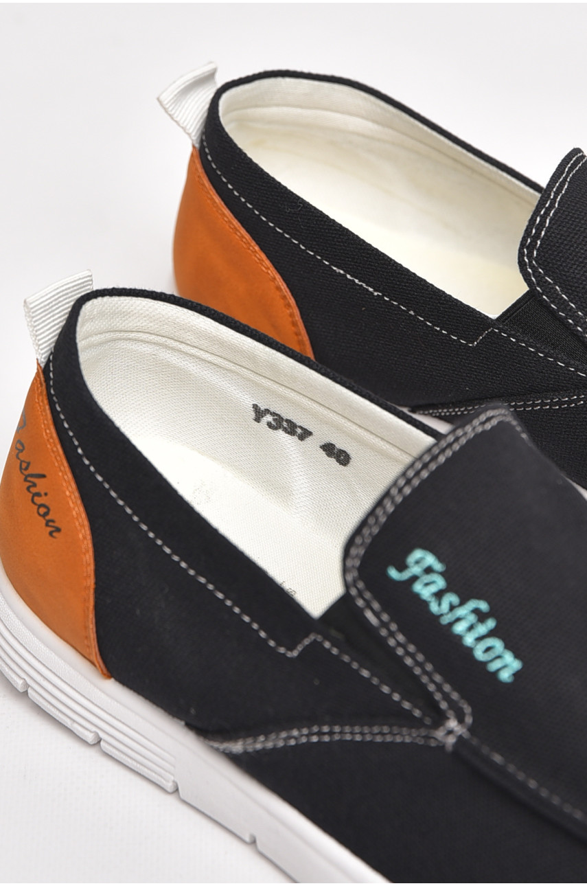 Мокасины мужские черного цвета текстиль Y337 210039