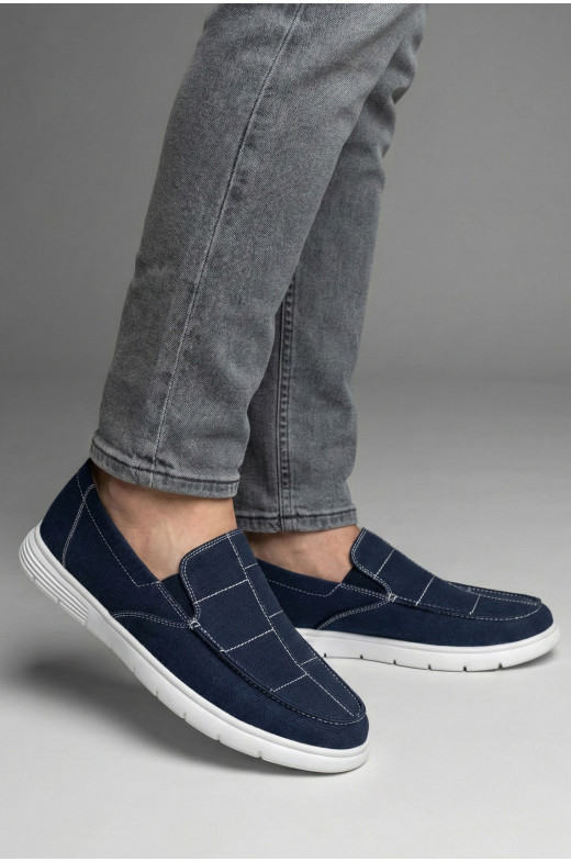 Мокасины мужские синего цвета текстиль 330-1 210041