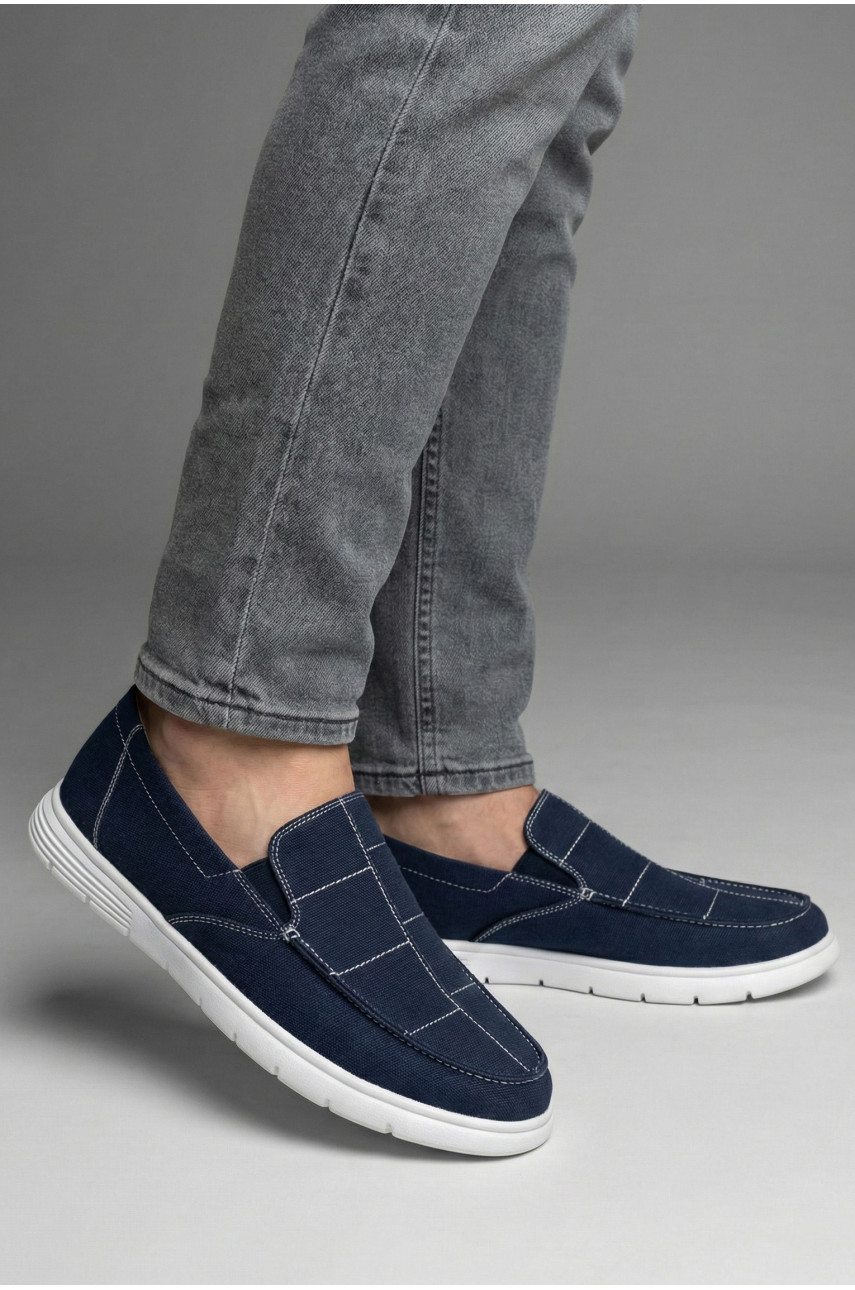 Мокасины мужские синего цвета текстиль 330-1 210041