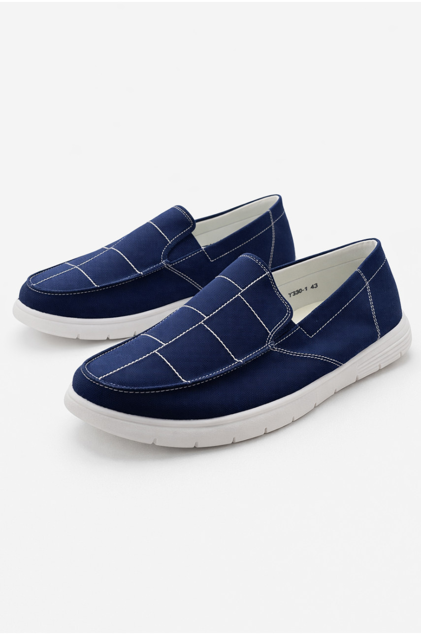 Мокасины мужские синего цвета текстиль 330-1 210041