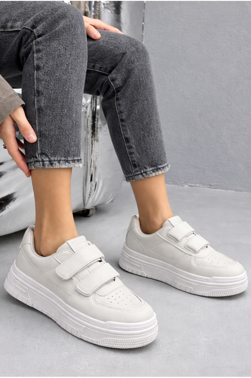 Кроссовки женские молочного цвета на липучке L619-3 210043