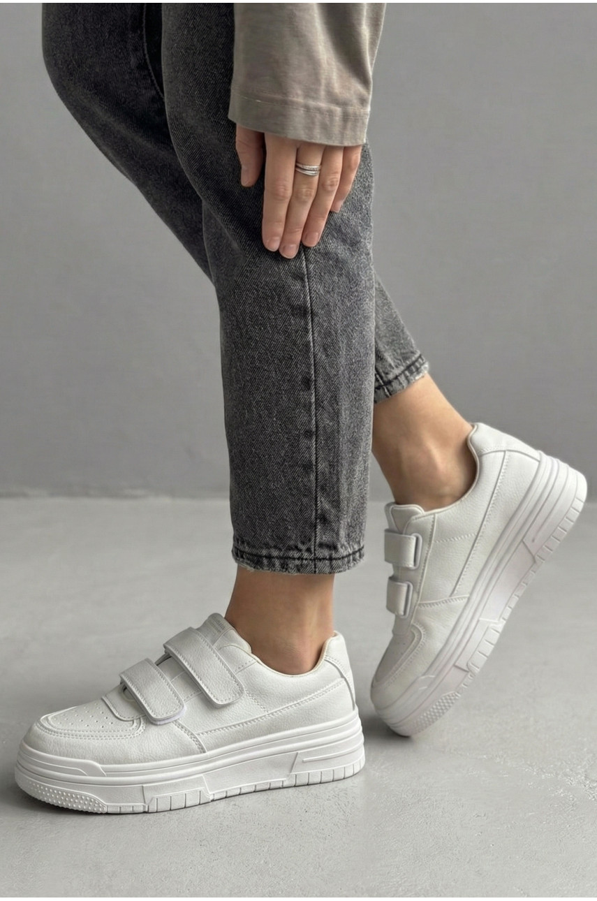 Кроссовки женские молочного цвета на липучке L619-3 210043