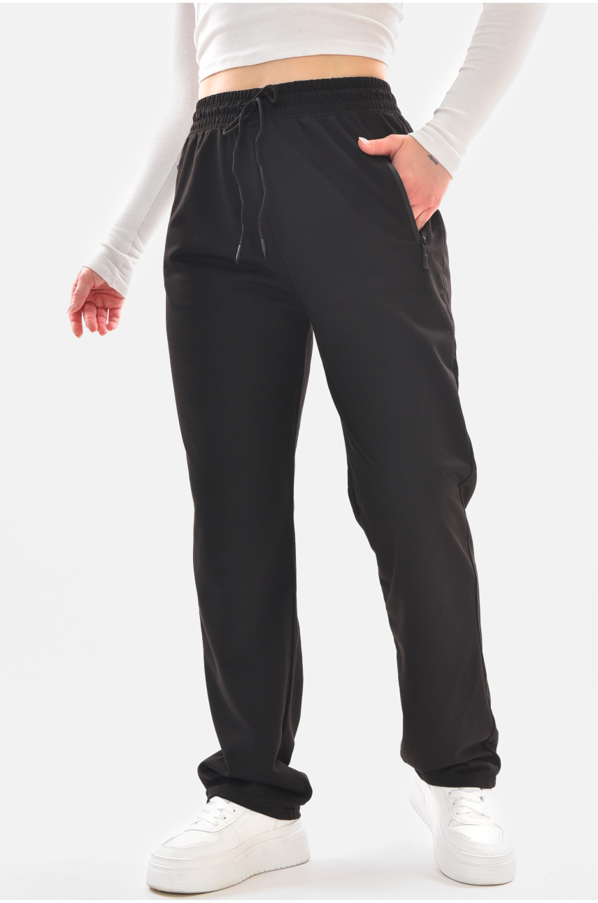Спортивные штаны полубатальные женские черного цвета 2076-21 210046