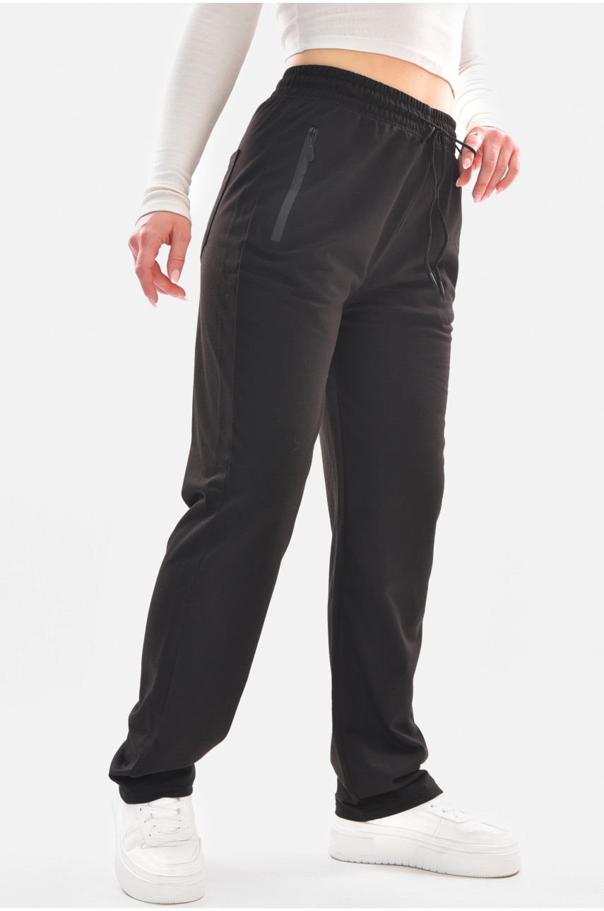 Спортивные штаны полубатальные женские черного цвета 2076-21 210046