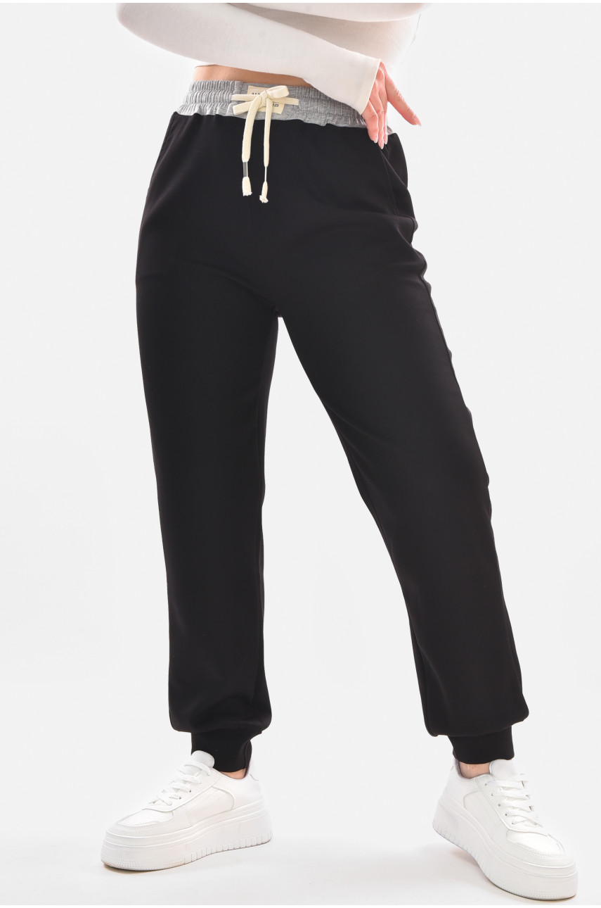 Спортивные штаны женские черного цвета 9641-3 210055
