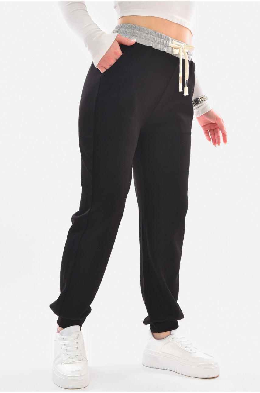 Спортивные штаны женские черного цвета 9641-3 210055