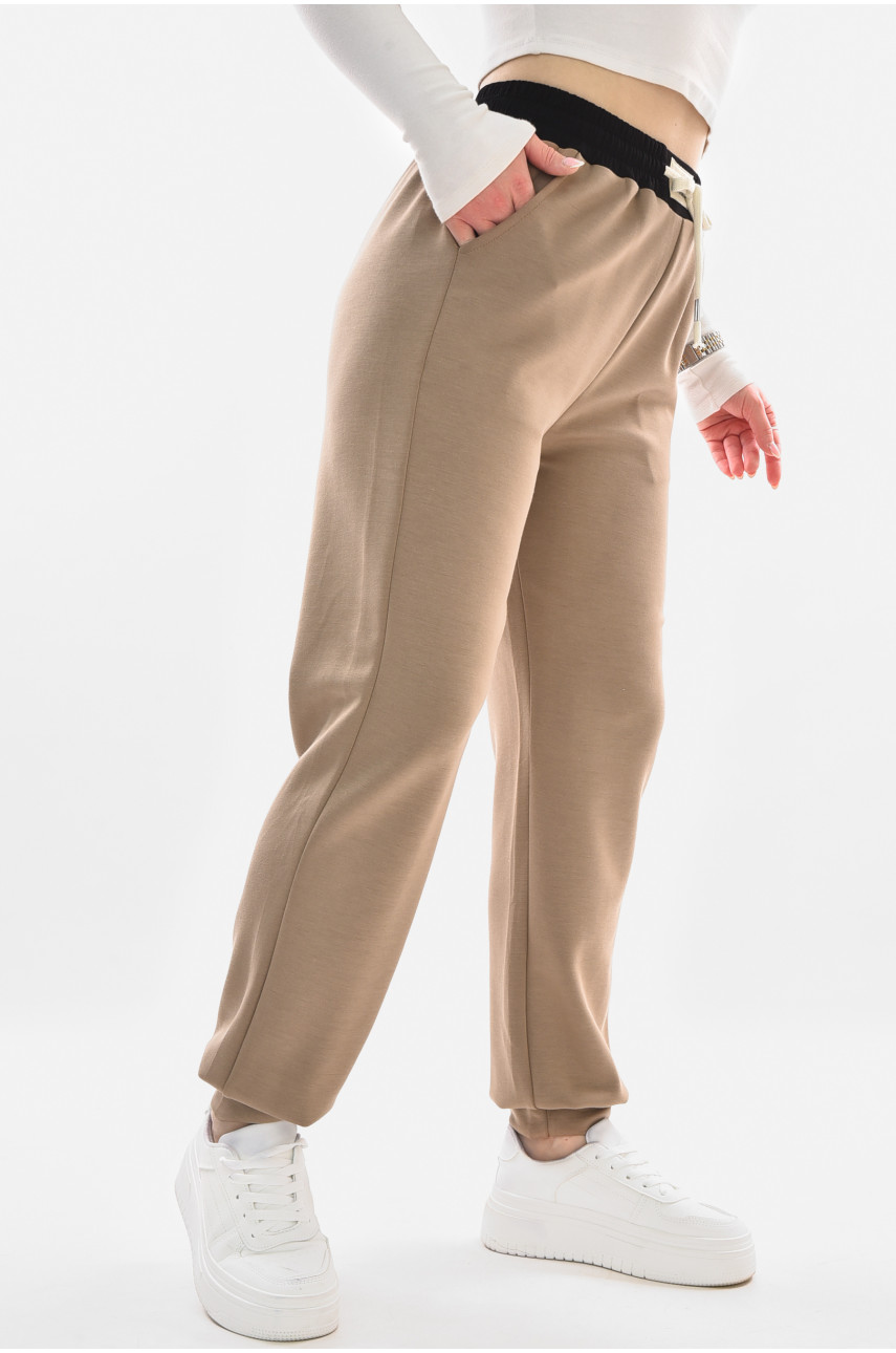 Спортивные штаны женские бежевого цвета 9641-3 210058
