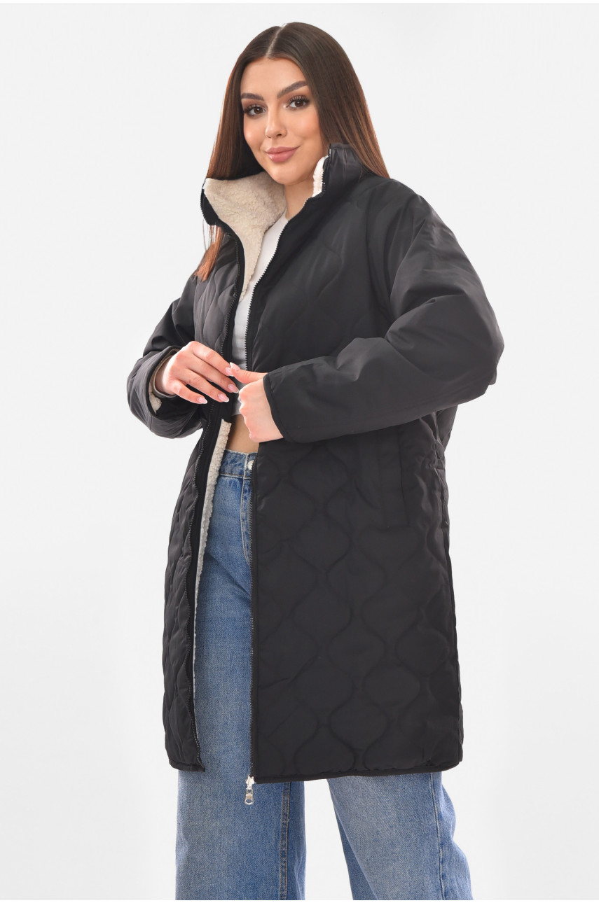 Куртка женская демисезонная двухсторонняя черного цвета 181 210098