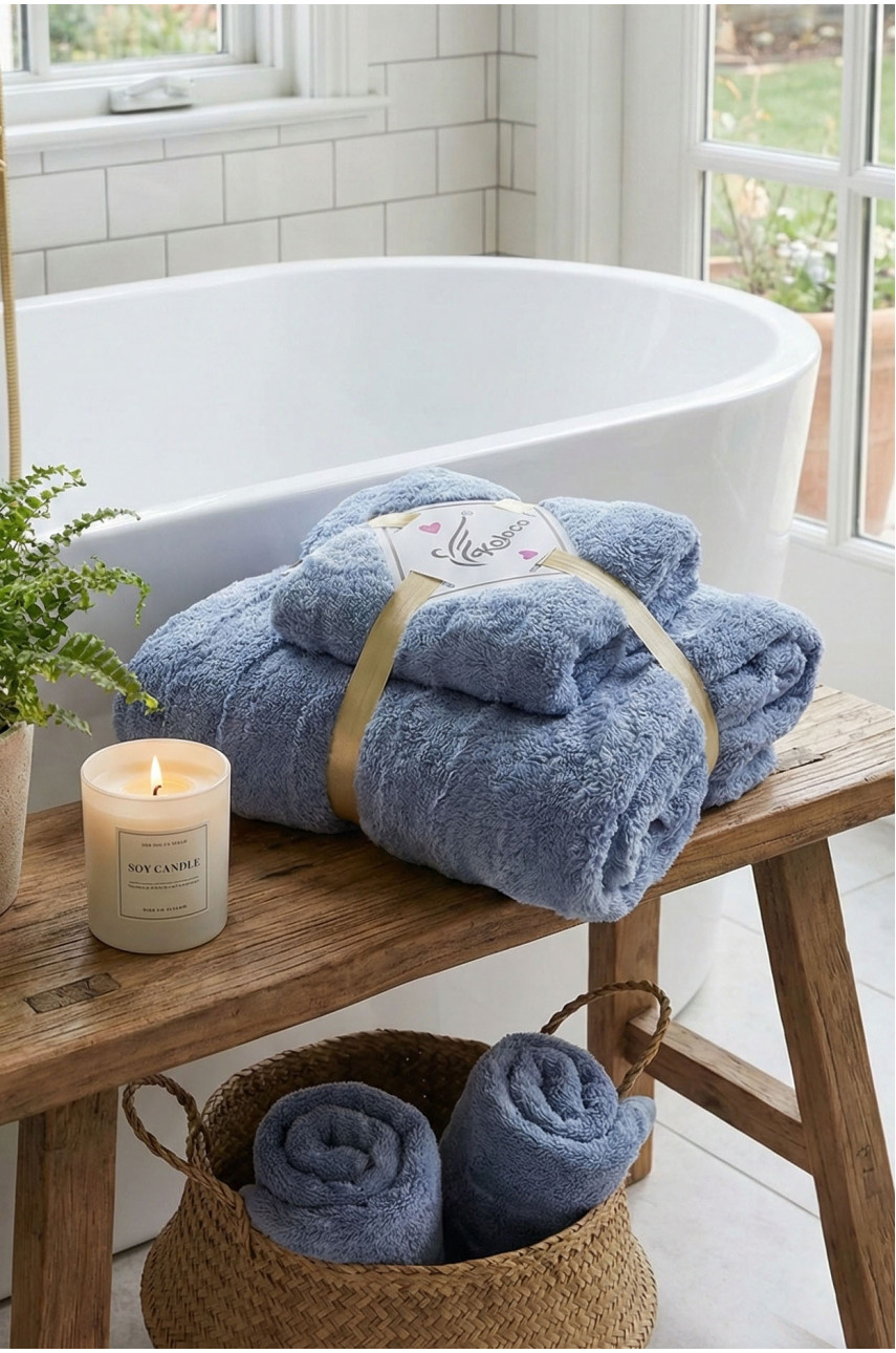 Набор однотонных полотенец из микрофибры банное+для лица светло-серого цвета 98-982 210115