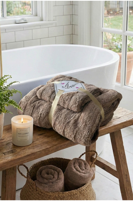 Набор однотонных полотенец из микрофибры банное+для лица коричневого цвета 98-982 210120