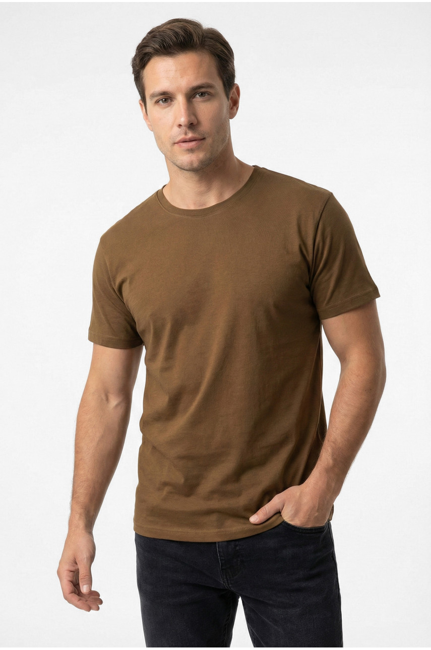 Футболка чоловіча однотонна коричневого кольору 210129