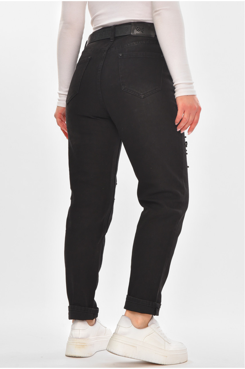 Джинси жіночі однотонні чорного кольору RE-6070 210137