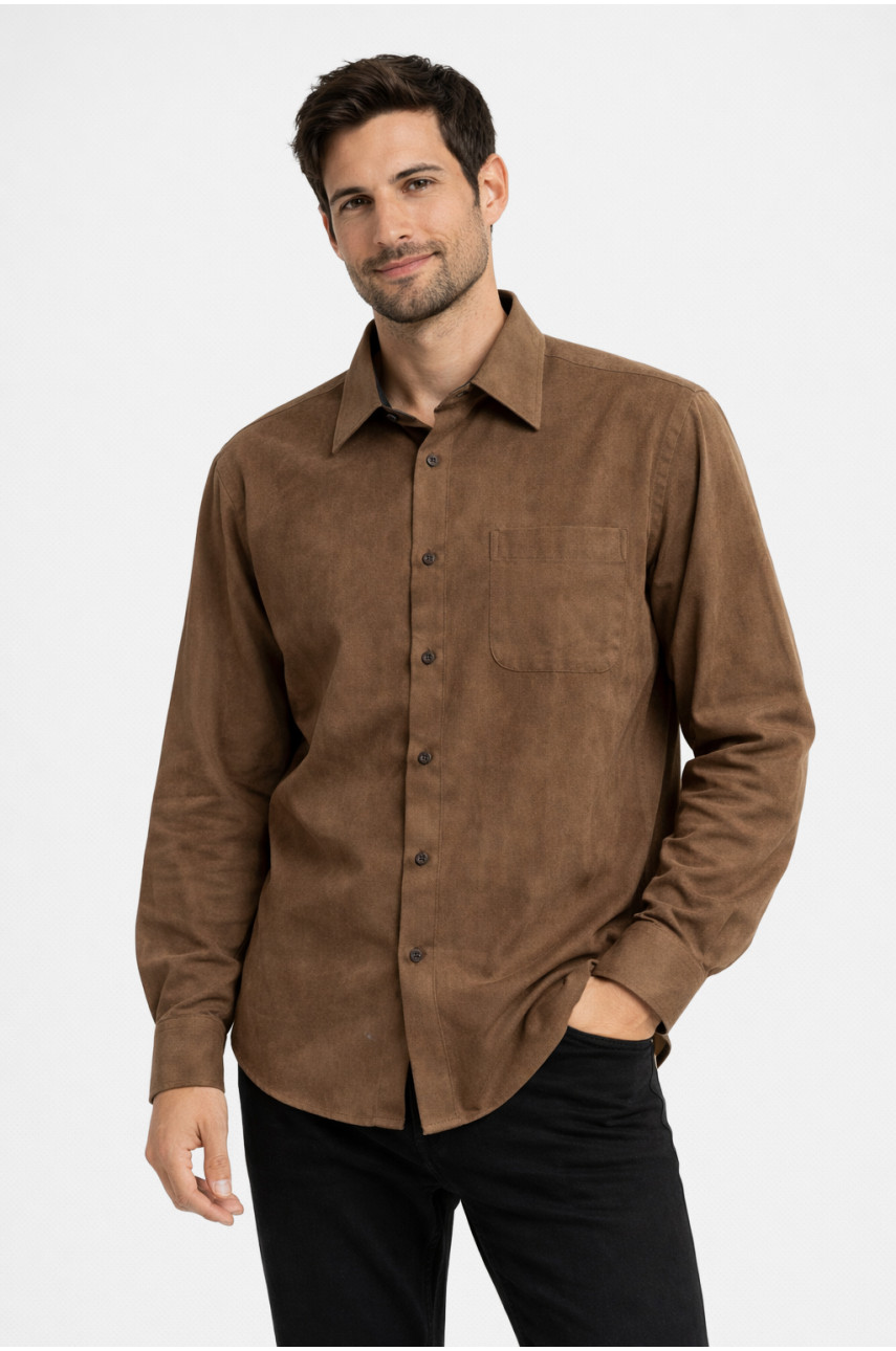 Сорочка чоловіча однотонна коричневого кольору 210145
