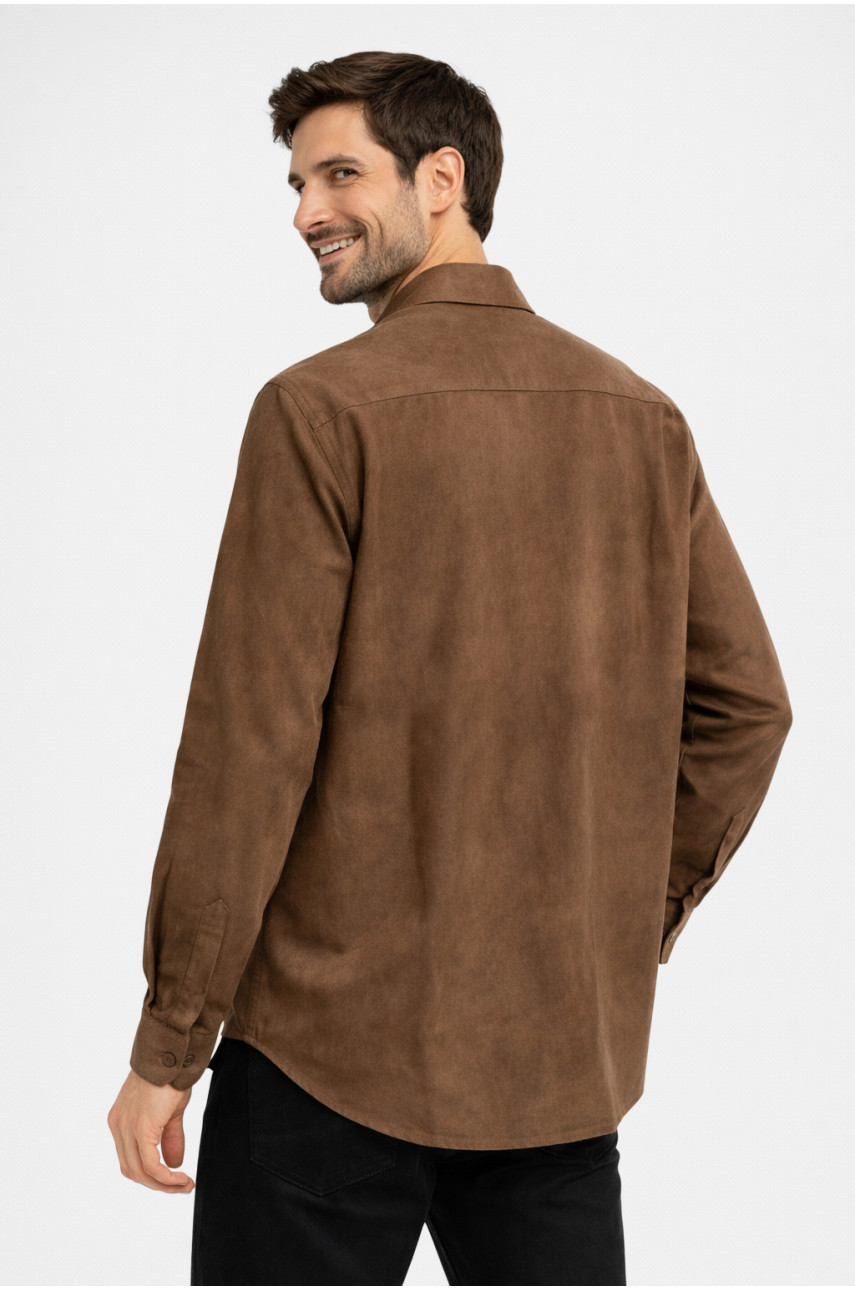 Сорочка чоловіча однотонна коричневого кольору 210145