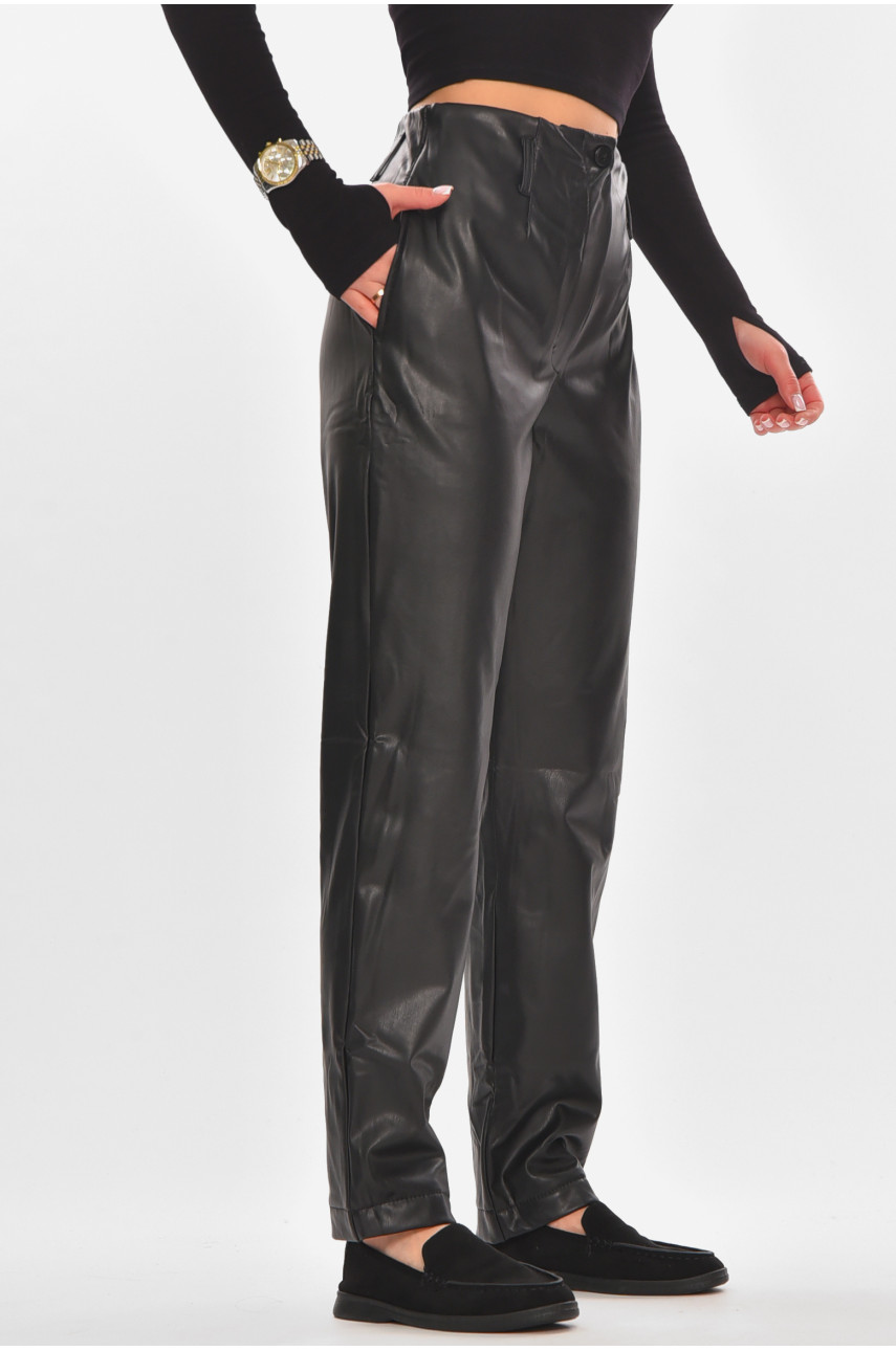 Штани жіночі з еко-шкіри утеплені чорного кольору 0088 210161