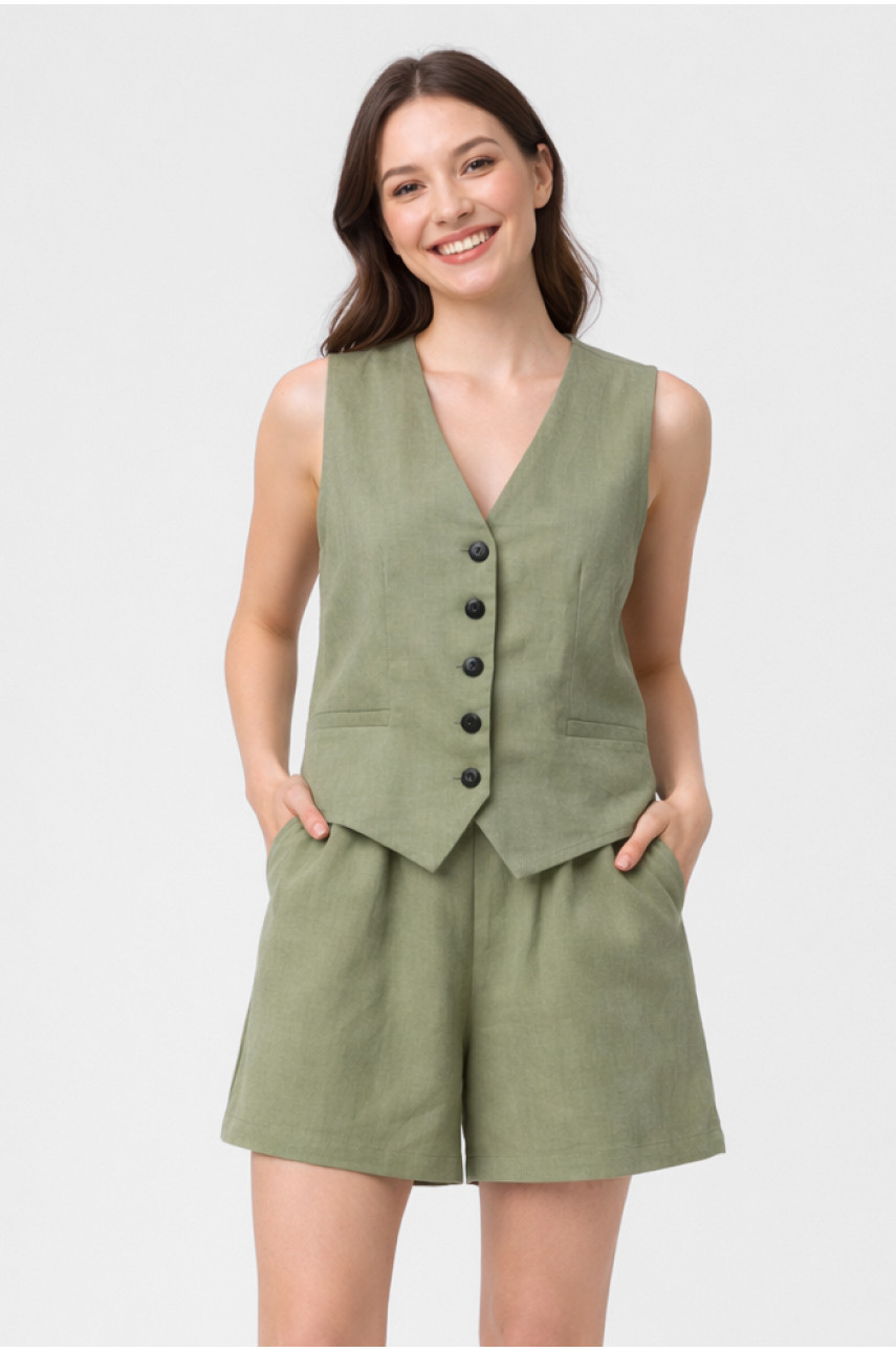 Костюм женский однотонный оливкового цвета 615 210169