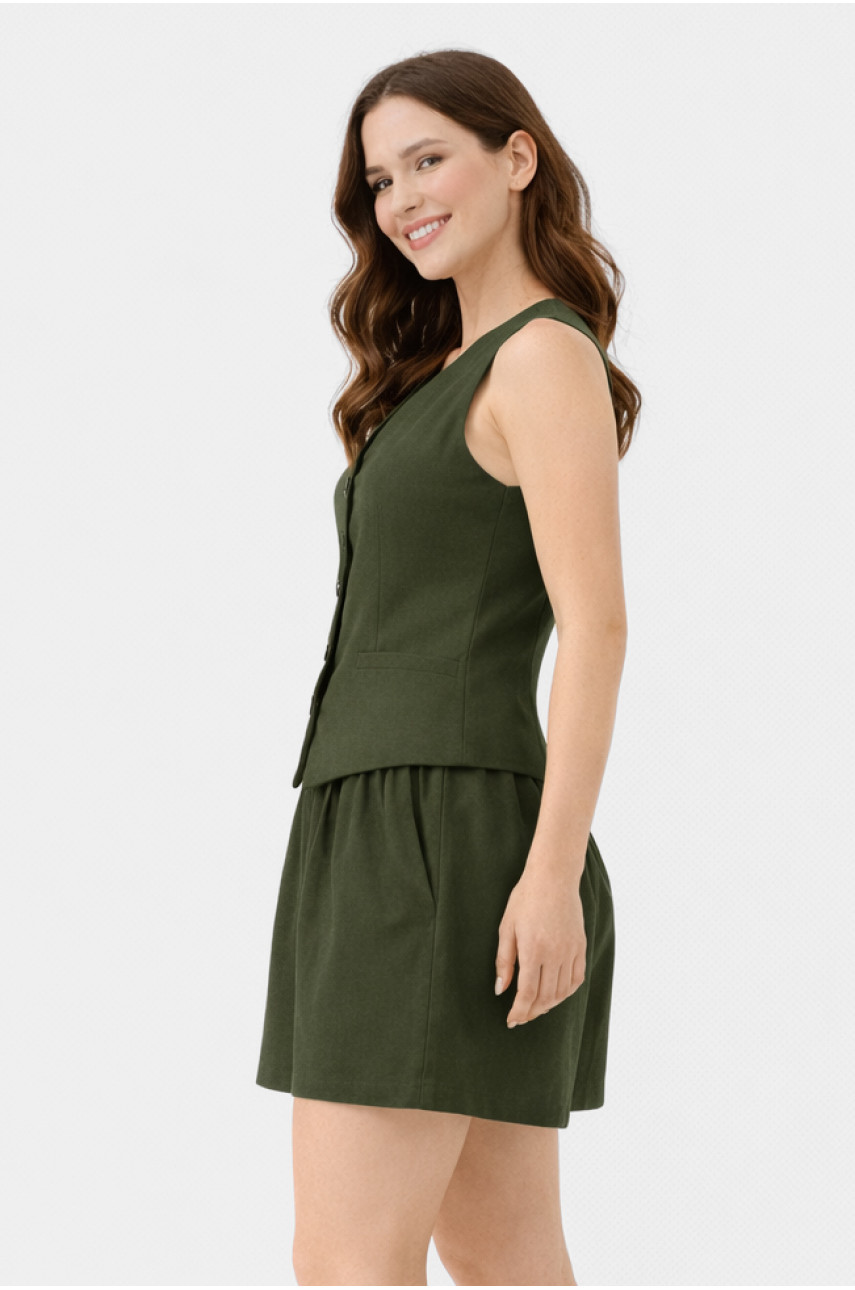 Костюм женский однотонный цвета хаки 615 210171